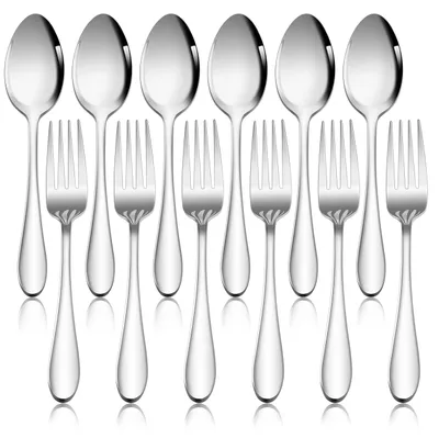 Produktbild von Omgoods – 12-teiliges Besteck-Set aus Edelstahl (Gabeln und Löffel)