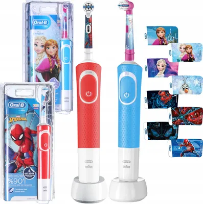 Immagine prodotto di Oral-B | Set di spazzolini elettrici - 2 per bambini - Blu e rosso - Con adesivi e 2 modalità