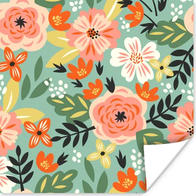 Produktbild von MuchoWow® Poster Blumen - Illustration - Muster 50x50 cm - Wohnzimmerdekoration