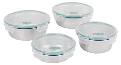 Produktbild von Rotho 4er Frischhaltedosen Set PAGAMALU – Edelstahl Vorratsdosen 0,6L | 0,9L | 2x 1,4L – luftdicht & mikrowellengeeignet – Aufbewahrungsboxen mit Kunststoffdeckeln