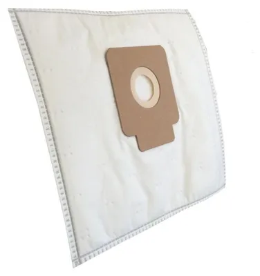 A white vacuum cleaner bag with a brown cardboard attachment.
