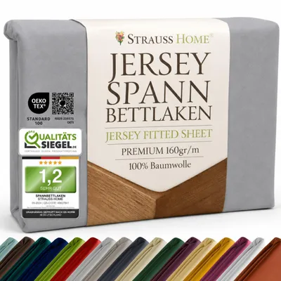 Produktbild von Strauss Home® Premium Spannbettlaken – 160 g/m² Gekämmte Baumwolle – Jersey in Hotelqualität – Formstabil & Langlebig – Rundumgummi – Für Matratzen bis 27 cm – 180x200-200x200 cm - Dunkelgrau / Taupe 