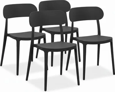 Image de Lot de 4 chaises en polypropylène avec fibre de verre, chaises monobloc au design minimaliste et contemporain pour la cuisine, la salle à manger, le jardin, la terrasse, le bar et le restaurant – Maggie – Noir