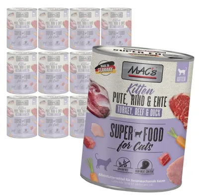 Produktbild von MAC's Kitten 12x800g getreidefreies Nassfutter für Kitten, Truthahn, Rind, Ente