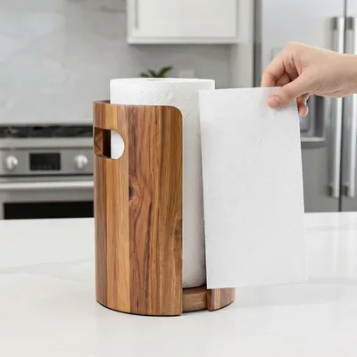 Imagen del producto de Soporte para toallas de cocina de madera con protección contra salpicaduras: un accesorio natural para la cocina