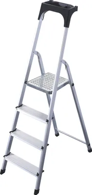 Zdjęcie produktu dla Aluminiowa drabina domowa Rijoka z pokrywą do przechowywania - 4 stopnie - antypoślizgowa - obciążenie do 150 kg