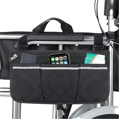 Produktbild von Rollstuhl Seitentasche 3 Stück Rollstuhltasche Rollstuhl-Armlehnentasche Wasserdicht großes Fassungsvermögen 4 Fächer robust 3 Stück Schwarz Blau Grau
