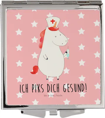 Produktbild von Mr. & Mrs. Panda Frauen Spiegel Einhorn Krankenschwester - Rot Pastell - Geschenk, Ärztin, Kosmetikspiegel, Taschenspiegel, Krankenhaus, Unicorn, Krankenpflegerin
