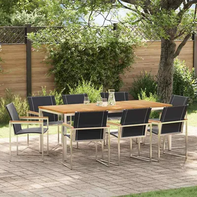 Image de Maison Exclusive - Ensemble de salon de jardin 9 pièces en bois d'acacia massif et acier inoxydable