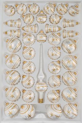 39 tlg. Glas-Weihnachtskugeln Set in Ice Weiss Gold Komet