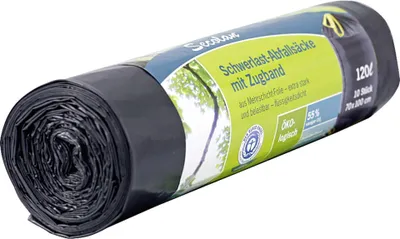 Zdjęcie produktu dla 1x10 Secolan wytrzymałe worki na odpady ze sznurkiem ściągającym 120 l szary/sw