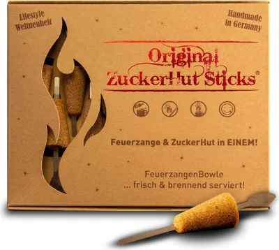 A cardboard box containing sugar sticks for a Feuerzangenbowle.