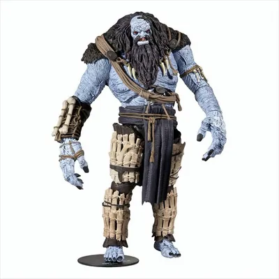 A full-body shot of an action figure of an Ice Giant from The Witcher, standing on a display base against a white background.