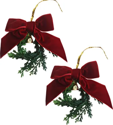 Produktbild von Mini-Weihnachtskranz aus Zeder, kleiner künstlicher Weihnachtskranz mit Glöckchen und Schleife für Weihnachtsbaum, Kaminsims, Fenster, Kamin, Küchendekoration