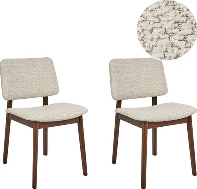 Produktbild von BELIANI Esszimmerstuhl 2er Set Beige Bouclé Gepolstert mit Dunklem Holzgestell Ohne Armlehnen für Wohnzimmer Essbereich Gästezimmer Arbeitszimmer