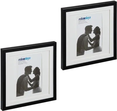 Immagine prodotto di Set di 2 cornici per foto - 25x25 cm - Quadrata - Da appendere o da appoggiare - Cornice con passepartout - Colore nero