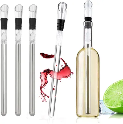Produktbild von 4er Set Weinkühlstab mit Belüfter aus Edelstahl, Dekantierer, Kühlstäbe,Weinkühlerset für Weißwein,Wine Chiller Sticks