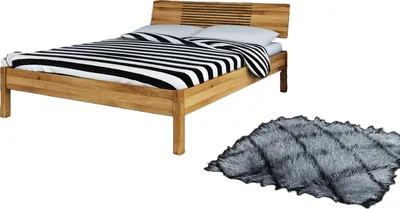 Produktbild von Bett Bento 6 Sonderlänge 120x210 Wildeiche massiv Holzkopfteil und Holzbeine