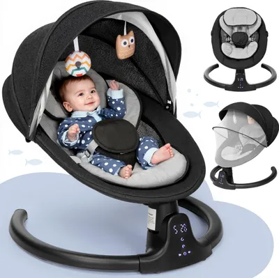 Produktbild von Caveen Elektrische Babywippe mit Bluetooth-Musik, 5 Schaukelmodi, 3 Timer, abnehmbarem Kissen, Schwarz - Baby Swing für Neugeborene & Kleinkinder