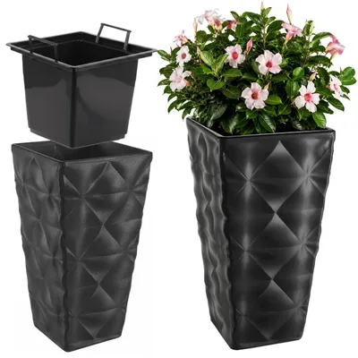 Obrázok produktu pre KADAX kvetináč s 3D efektom "Bando", z plastu, kvetináč s vložkou, 30 cm, antracitová farba