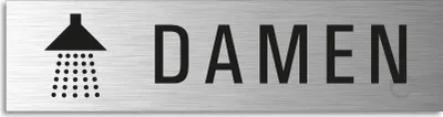 Produktbild von Türschild Dusche Damen Hinweisschild mit Piktogramm Aluminium Edelstahloptik 160x40 mm selbstklebend