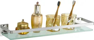 Imagen del producto de Estante para ducha, acero inoxidable, con estante de vidrio, acabado cepillado, 50 cm