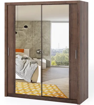 Produktbild von Schwebetürenschrank BONO 180 cm+Spiegel Eiche monastery Schiebetürenschrank mit Kleiderstangen und Spiegel