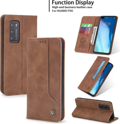 Produktbild von Huawei P40 Hülle, LaimTop Retro Kunstledertasche Schutzhülle mit Kartenfach Standfunktion für Huawei P40 Braun