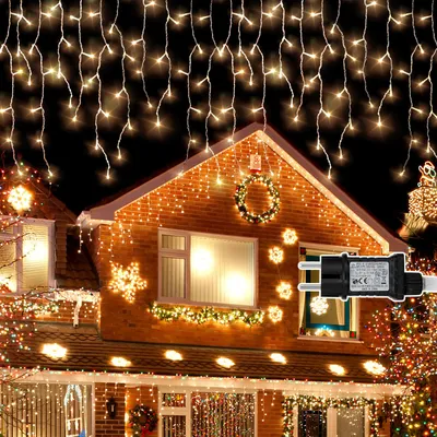 Zdjęcie produktu dla Świąteczna girlanda LED "Eisregen" – 400 diod LED, efekt "śniegu", dekoracja świąteczna, oświetlenie wewnętrzne i zewnętrzne, 8 trybów, ciepła biel, idealna na imprezy, ogród i dekoracje świąteczne