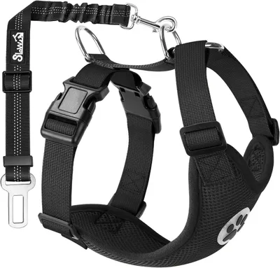 Imagen del producto de Arnés para perros con cinturón de seguridad, malla de látex transpirable de doble capa, ajustable, ideal para el coche y actividades deportivas