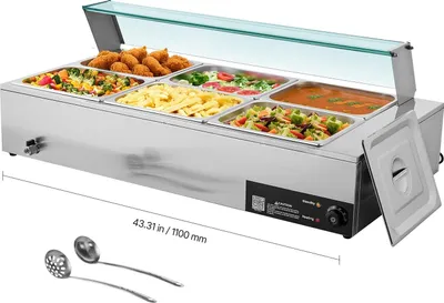 Immagine prodotto di Scaldapiatti - Scaldapiatti a bagnomaria - 6 contenitori da 1/2 GN - 1,5 kW elettrico - acciaio inox - coperchio in vetro e mestolo da minestra