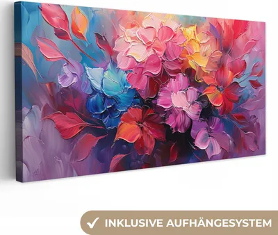 Zdjęcie produktu dla MuchoWow® - Obraz na płótnie - Kwiaty - Malarstwo - Abstrakcja - Kolorowy, fototapeta, dekoracja ścienna obrazy salon, 40x20cm