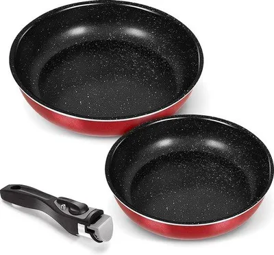 Obrázek produktu pro Sada dvou pánví Unyqoos® o průměrech 26 a 29,6 cm – nepřilnavé hliníkové pánve, vhodné pro indukční sporáky, s odnímatelnou rukojetí, vhodné do myčky, pro všechny typy sporáků