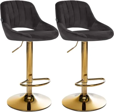 Immagine prodotto di Set di 2 sgabelli da bar Milet in velluto | Colore: Nero | Dimensioni: 47x48x85 cm