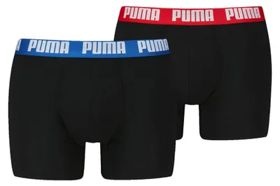 Immagine prodotto di PUMA, confezione da 2 boxer da uomo - Boxer basic per tutti i giorni, cotone elasticizzato, tinta unita, nero/blu/rosso, taglia L