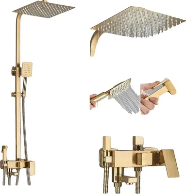 Immagine prodotto di Set rubinetteria doccia, design multifunzionale, montaggio a parete, finitura dorata spazzolata A 12 pollici