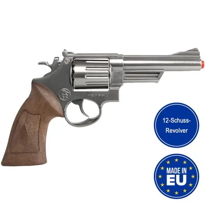 Zdjęcie produktu dla Rewolwer policyjny srebrno-brązowy pistolet magnum 26,5 cm metalowa walizka 12 strzałów