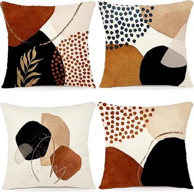 Produktbild von Famanu Kissenbezug 40 x 40 cm, Set von 4, Leinen, modernes Design, abstraktes Muster
