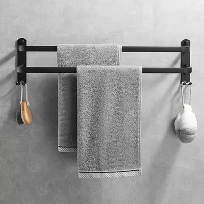 Produktbild von Handtuchhalter Ohne Bohren, Handtuchhalter Schwarz, Handtuchhalter Wand, Handtuchhalter Ohne Bohren Schwarz, Handtuchstange Badezimmer Zubehör, Handtuchhalter Bad Doppelt für Badezimmer Küche