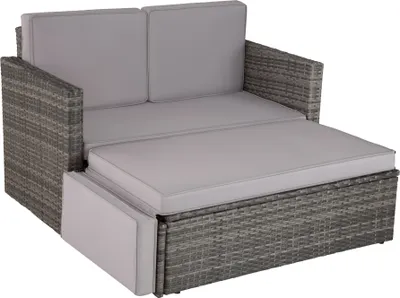 Produktbild von tectake® Rattan Lounge Korfu - UV-beständig, wasserabweisend, große Kissen, Grau