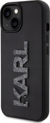 Produktbild von Karl Lagerfeld, 3D Rubber Hülle für iPhone 15 Plus mit glitzerndem Karl-Logo, Schwarz