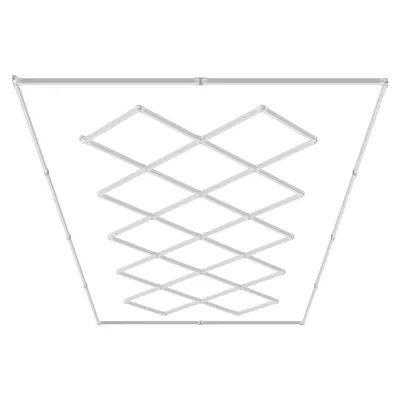A silver, expandable scissor-like frame structure, likely a component of a lighting fixture, is shown against a white background.