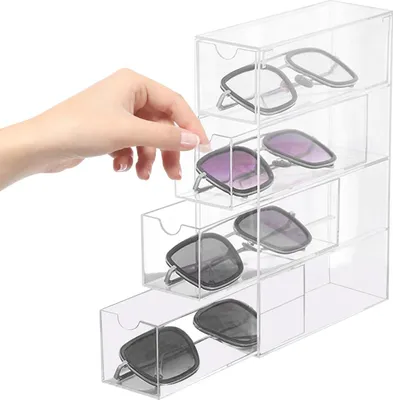 Produktbild von Sonnenbrillen Aufbewahrungsbox mit 4 Schubladen - Acryl - Klarheit - Brillenbox - Brillenetui - Uhren - Ketten - Kosmetik - Lesebrillen