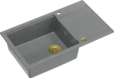 Produktbild von QUADRON Spülbecken 1-Becken Spüle | Größe: 86 x 50 x 21 cm | EVAN 136 | Küchenspüle Granitspüle aus GraniteQ mit Siphon | Grau & Golden