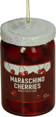 Image de Décoration de sapin de Noël en verre, 8 cm, figurine de cerise au marasquin, rouge