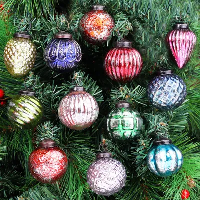 12 Retro Glaskugeln 5 cm Mehrfarbig für Weihnachtsbaum