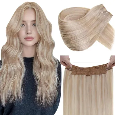 Immagine prodotto di Extensioni di capelli naturali, colore ashblond con riflessi biondi, 80 grammi, 45 cm