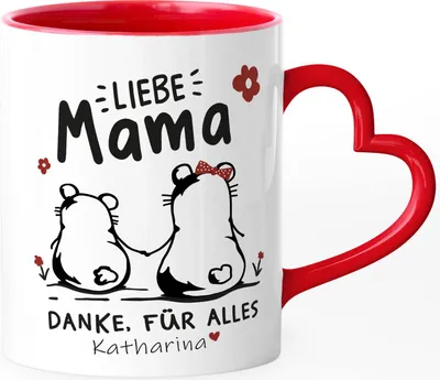 Produktbild von personalisierte Tasse Herzhenkel Liebe Mama Danke für alles Bärchen Wunschnamen Geschenk Muttertag SpecialMe® mit Namen rot Herz-Tasse