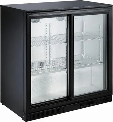 Image de Réfrigérateur de bar Combisteel noir à 2 portes coulissantes