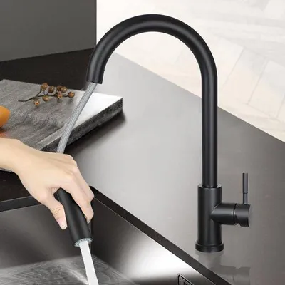 Produktbild von Küchenarmatur schwarz - Ausziehbare Spülarmatur mit Duscharmatur Spülarmatur 360° drehbar Edelstahl mit 2 Strahlständen Küchenarmatur Matt